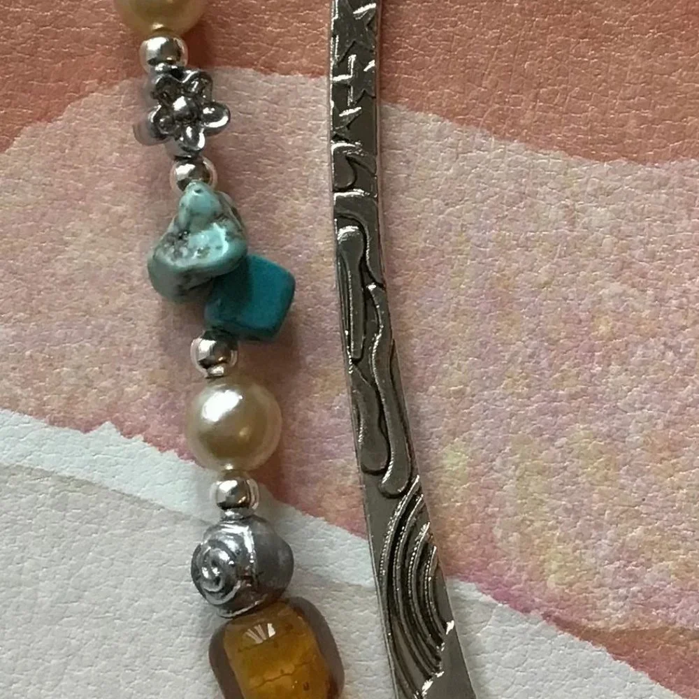 Tibetan Metal Bookmark Sun&Stars Engraved Beaded Hook‎ Bookmark